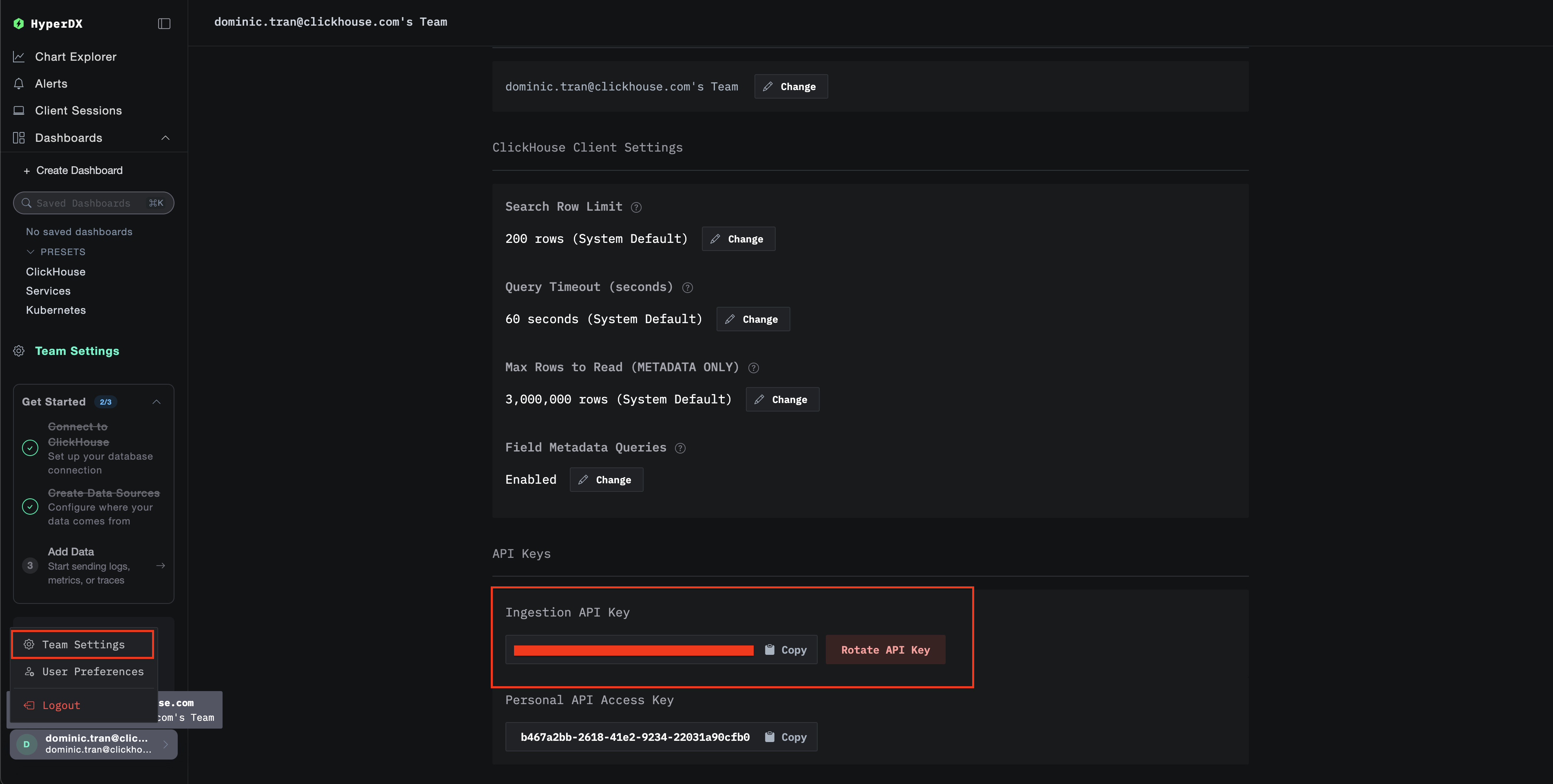 API-ключ ClickStack
