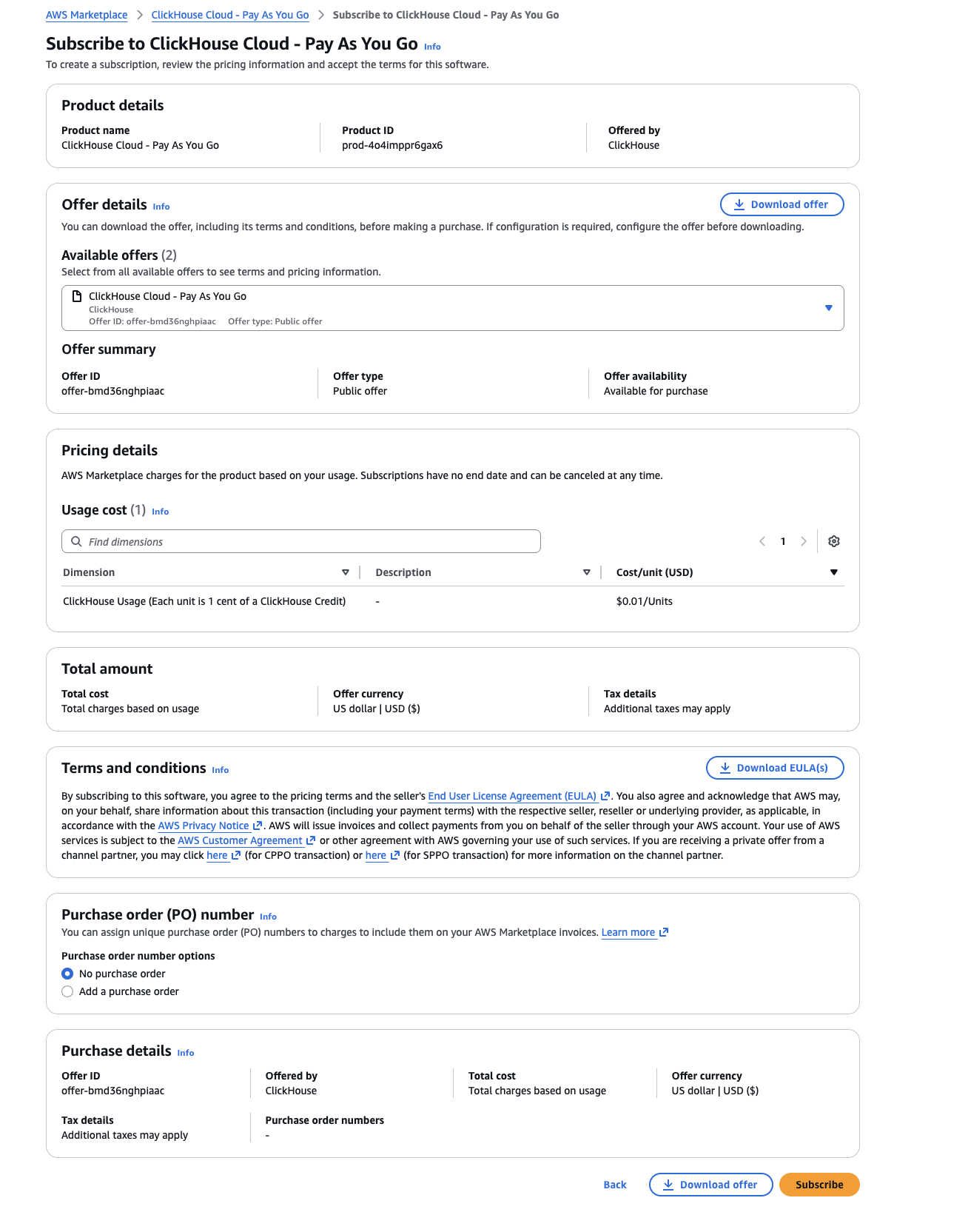 Оформление подписки в AWS Marketplace