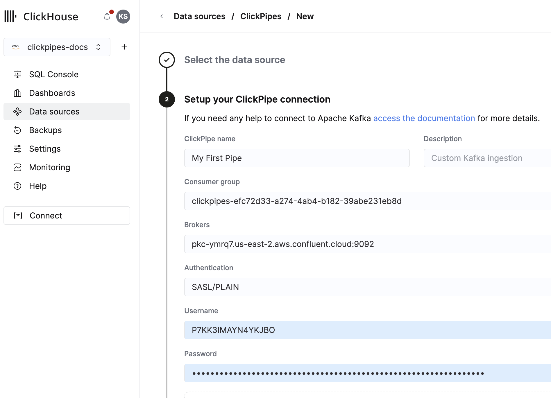 Заполните параметры по�дключения