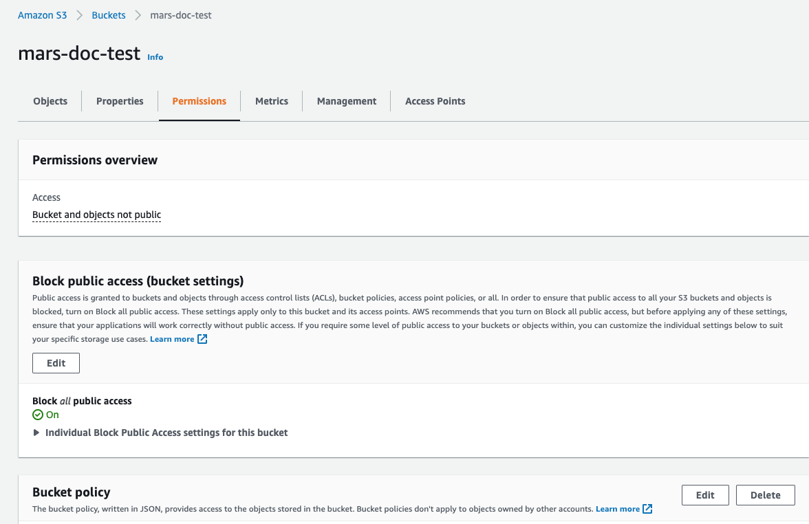 Accessing the S3 bucket policy configuration